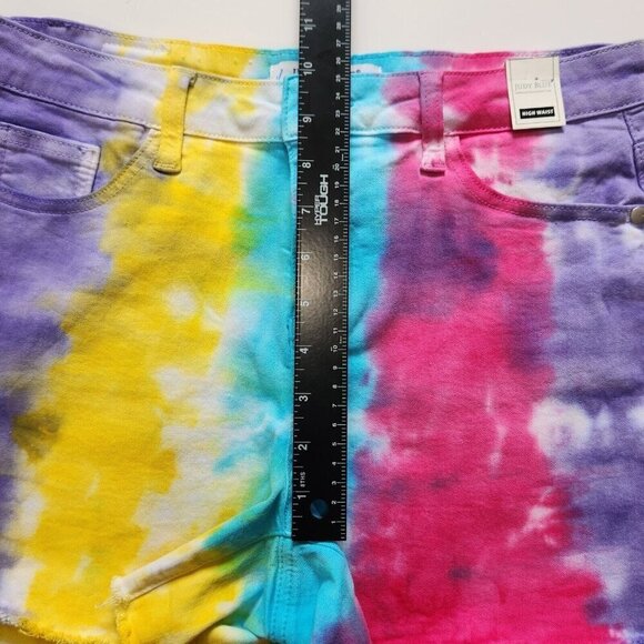Judy Blue NWOT Snow Cone Tie Dye Cut Off Denim Shorts M Colorful Stretch Rainbow - Picture 6 of 8
